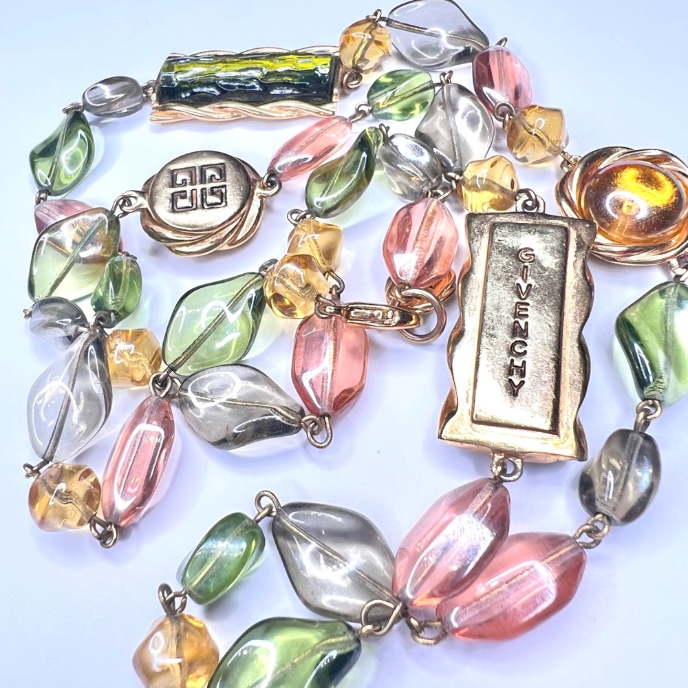 Givenchy Multicolor Glass Bead Statement Necklace - Pink, Green, Gold, Gray